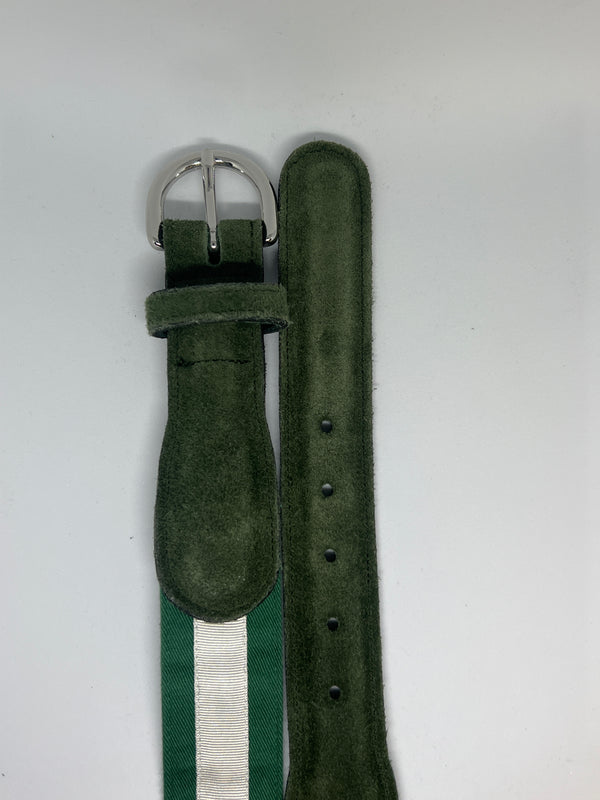 SALE Ledergürtel Twill - Grün - Creme (30mm breit)