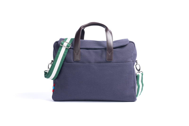 Laptoptasche Canvas - Navy I Taschengurt Grün - Weiss