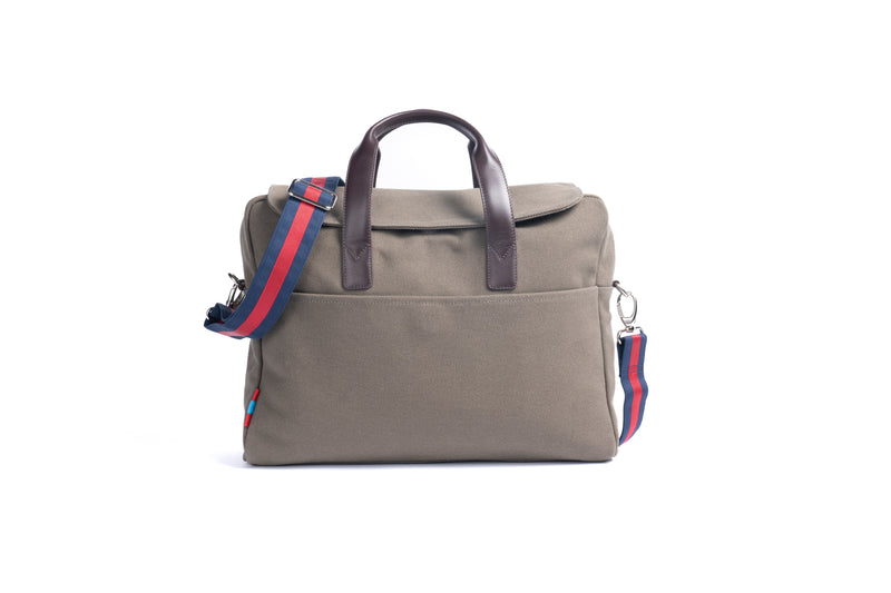 Laptoptasche Canvas - Khaki I Taschengurt Navy - Rot